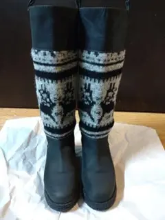 Feed you　ロング革＋ニット（カウチン柄）ブーツ　22cm