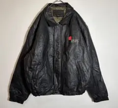 本革　刺繍ロゴ　裏地キルティング　中綿入り　シングル　ライダースジャケット