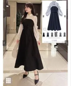 新品 ベルト付きシャツドッキングリボンワンピース tg797 GRL ブラック