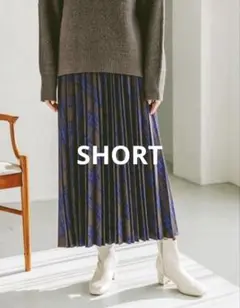 グローバルワーク　お手入れらくらくプリーツスカート　ショート　ブルーチェック