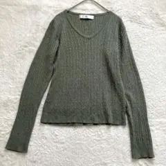 【N.】サンエービーディー Vネックリブニット セーター (M)オリーブグリーン
