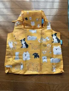 ころ様 犬イラスト付き折りたたみエコバッグ、黄色