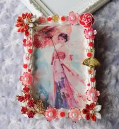 B7 ホイップデコ　トレカケース　和風　つまみ細工　赤　白　金　梅