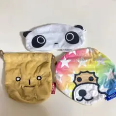 ふわふわフェイス巾着＆ポーチコレクション 3個セット