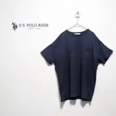ユーエスポロアッスン　半袖Tシャツ　クルーネック　胸ポケット　刺繍　ネイビー　F