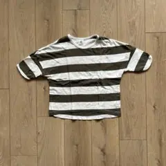 devirock（デビロック）◆オリーブ×ホワイト太ボーダー5部丈Tシャツ120