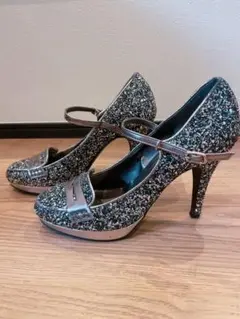 DIANA グリッターシルバー アンクルストラップ ハイヒール