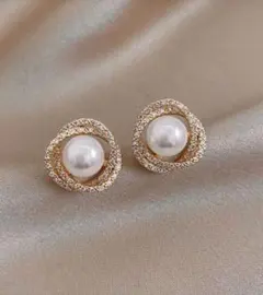 パール×ビジュー 　クリップ式　イヤリング