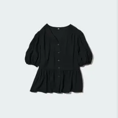 UNIQLO Vネックボリュームスリーブブラウス M ブラック タグ付き