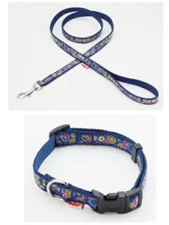 人気の和柄デザイン 犬雅 桜と菊 (小型犬)リードと首輪セット　ブルー