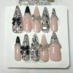 【06】現品 ネイルチップ スナ系 フレンチガーリー ワンホン 韓国 埋め尽くし