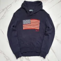 美品✨ラルフローレン 星条旗 ニット ショールカラー シルク リネン XL