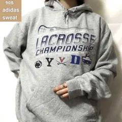 アディダス☆スウェットパーカー 古着 ゆるだぼ 90s デカロゴ 希少 ae2