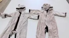 双子ちゃん用！！ベージュ フリース フード付きロンパース