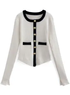 GRL バイカラーショート丈ニットカーディガン ホワイト at2410