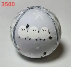 3500　手毬　シマエナガ　雪の結晶　木　グレー　シルバー　木目込みまり　置物