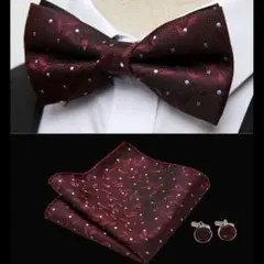 蝶ネクタイ　チーフ　カフス　三点セット　茶　結婚式　披露宴　二次会.⑤
