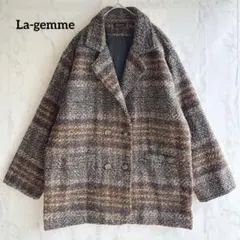 La-gemme ラジエム　チェスターコート　チェック柄　ダブルボタン　ブラウン
