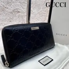 ✨美品✨箱あり　グッチ　長財布　ラウンドファスナー　ロゴプレート　シマ　レザーのサムネイル