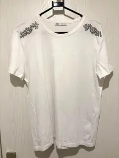 ZARA ラインストーン付き　白Tシャツ