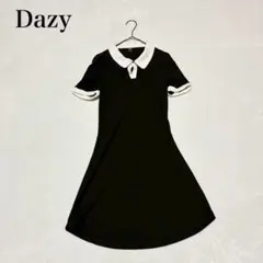 【デイジー】半袖ニットミニワンピース(S)襟 キレイめ ガーリー シンプル 黒