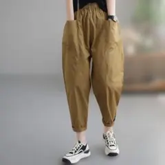 M カーキ パンツ カジュアル 前ポケットウエストゴム カーゴパンツ