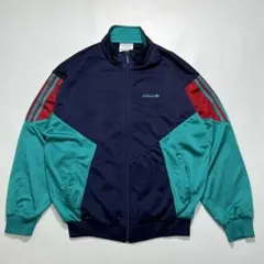 80s アディダス トラックジャケット L 紺 マルチカラー 白タグ 7440