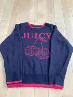 ナイスクラップ チェリー柄ニット ネイビー×ピンク F