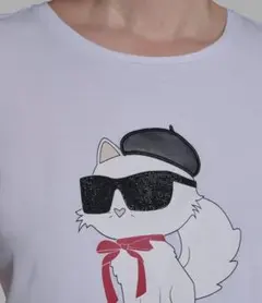 Karl Lagerfeld 猫イラスト 半袖Tシャツ ホワイトXLサイズのサムネイル