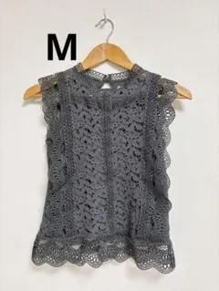 coca レースノースリーブブラウス　チャコールグレー　Mサイズ
