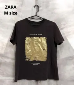 【限定SALE❣️】ZARA 半袖 Tシャツ ダークブラウン ゴールドプリント Mのサムネイル