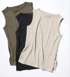 クレープジャージーノースリーブM☆ストレートパンツL 2セット　ナチュラル