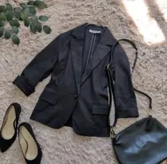 5556✾ナチュラルビューティーベーシック✾テーラードジャケット【M】黒/七分袖