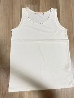 ホワイト ビーズ装飾 タンクトップ Lサイズ