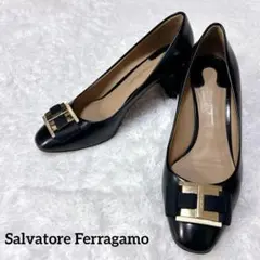 サルバトーレ フェラガモ ヴァラリボン チャンキーヒールパンプス ラウンドトゥ