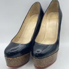 【定価約8万】クリスチャンルブタン コルク ウェッジパンプス 黒 23cm