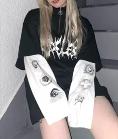 美品⭐︎レフレム ハーフジップ襟リブTシャツ ブラック Free［B445 