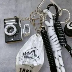カメラ　じゃらじゃらキーホルダー　ビリヤード　モノトーン　バッグチャーム　韓国