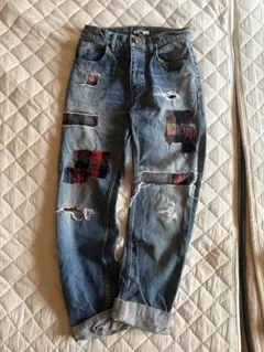 DOUBLE STANDARD CLOTHINGリメイクデニムパンツ　チェック