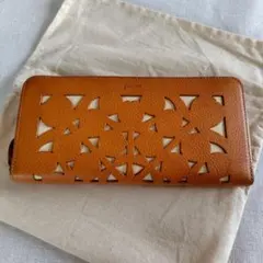 新品 genten ゲンテン 長財布 あんず 杏 レザー 牛革 カットアウト