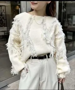 mystic フリンジニット　アイボリー　FREEサイズ