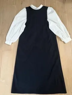 値下げ＊キレイめワンピ　ネイビー×ホワイト　秋冬