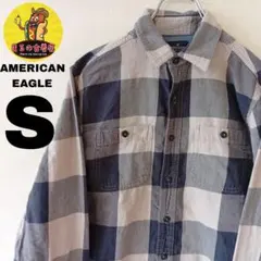 USA古着 AMERICAN EAGLE　ネルシャツS　チャコールグレーベージュ
