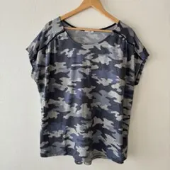 PLEIONE カモフラ柄ドルマン風半袖3L/4Lブルー系 ゆるだぼ 大きめ