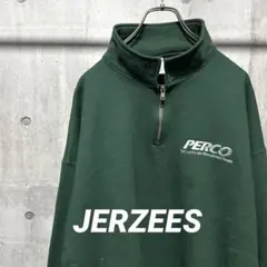 JERZEES　ハーフジップ　L　グリーン　無地　古着　トレーナー　長袖