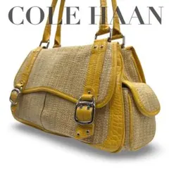 y2k COLE HAAN コールハーン　カゴバッグ　イエロー　ベルト　ロゴ金具のサムネイル