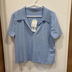 ZARA ライトブルー ポロカラー Tシャツ M