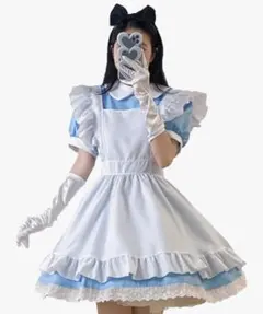 青と白のフリルドレス コスプレ衣装 アリス衣装