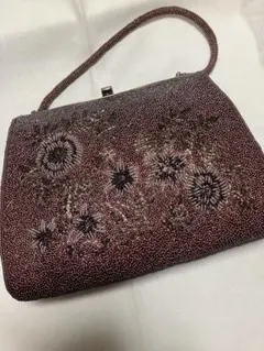 赤紫色 花柄ビーズ刺繍 クラッチバッグ