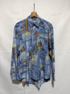 【一点もの】柄シャツ 水色 カジュアル